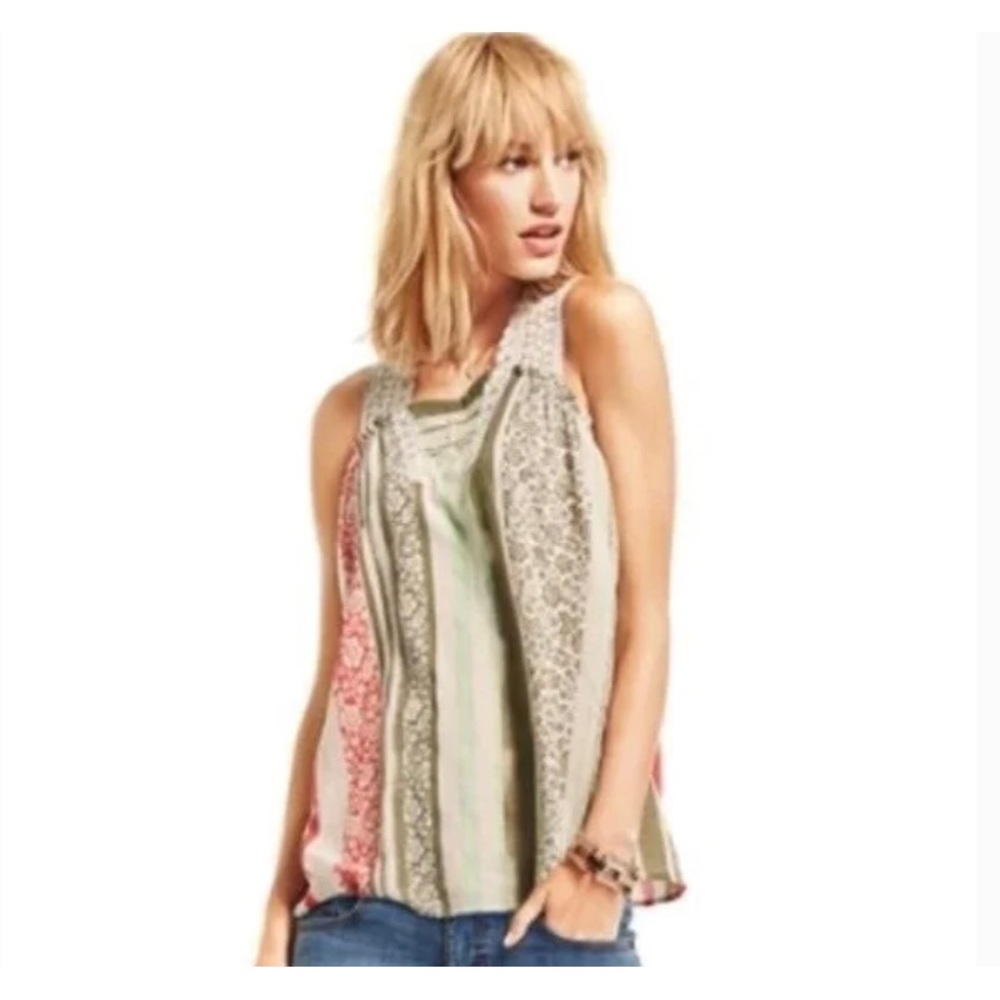 CAbi Whisper Gauze Crochet Top, Size Large, EUC